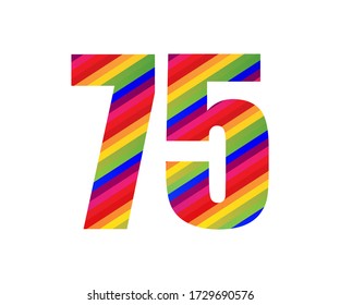 75 Number Rainbow Style Numeral Digit. Colorful Number Vector Illustration Design Isolated on White Background.