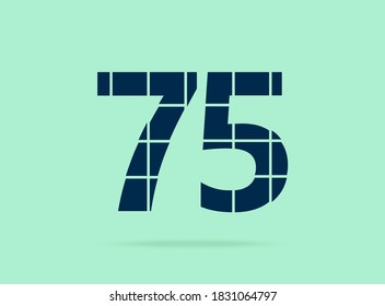 75 number, vector desing font.  Made of knife cut. For logo, brand label, design elements, corporate identity, application & more. IsolatedEps10 illustration