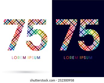 75 ,Number,colorful font,designed using colors line on white and black background, concept wicker,basket ,woven, ribbons,happy,fun,joy,fantasy,love,gift,logo, symbol, icon, graphic, vector.