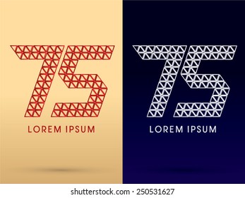 75 ,Number,Luxury font ,designed using red and silver triangle geometric shape on gold and dark blue background, concept shape from, jewelry, diamond ,gems ,logo, symbol, icon, graphic, vector.