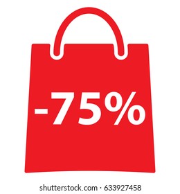 -75% Off bag icon.. Red color. Vector illustration.