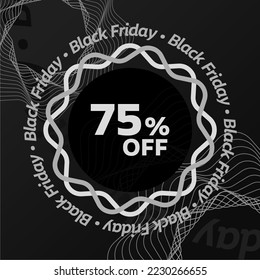 75% de descuento con viernes negro alrededor del fondo de gradiente negro y modo de mezcla