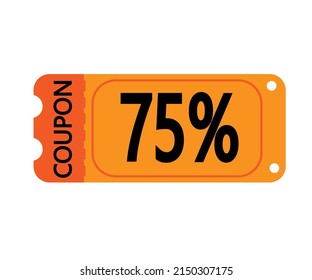 75% Off Coupon Vector. Orange Perforated Coupon Template On White Background For Stores