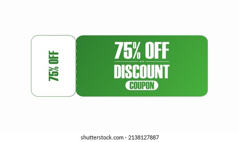 75% off coupon vector. Seventy five percent discount coupon. Green and white gradient colors.  Perforated coupon. White background.