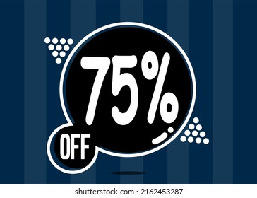 75% off. Dark banner with 75 percent discount on a black balloon for mega big sales.