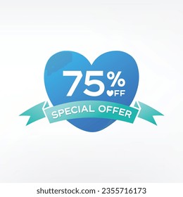 75% off discount promotion sale banner, ads. Valentine's Day Sale, holiday discount tag.