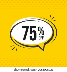 75% de descuento. Emblema vectorial de descuento para ventas, etiquetas, promociones, ofertas, stickers, banners, etiquetas y stickers web. Nueva oferta. Emblema de descuento en colores blanco y negro en amarillo