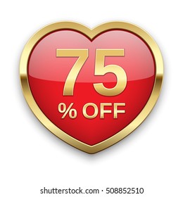 75% off golden badge, vector.