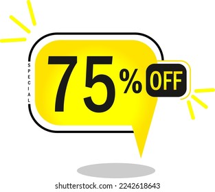 75% de la oferta especial limitada. 75% de descuento Banner con 75% de descuento en un globo redondo amarillo