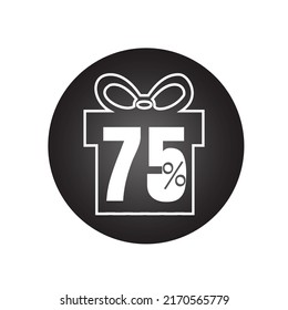 75% off (offer), online super discount icon, black and white gift style vector illustration design