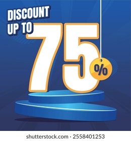 75% Off Promotion On Blue Discount Stage Design with Spotlight Effect