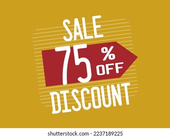 75% de descuento. Banner de descuento rojo con setenta y cinco por ciento. Promoción con reducción de precios para productos