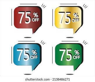 75% de descuento. Pegatinas rojas, amarillas, azules y verdes. Vector con cuatro globos coloridos para ofertas especiales