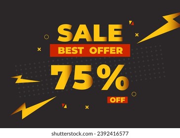 75% off sale best offer. Sale banner with seventy five  percent of discount, coupon or voucher vector illustration. Yellow and red template for campaign or promotion.