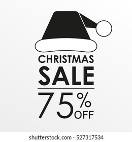 75% off sale. Christmas sale banner and discount design template with Santa Claus hat. Vector illustration.