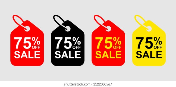 75% OFF Sale Discount Banner. Sale discount icons. Special offer price signs. Sale Red Tag Isolated Vector Illustration.