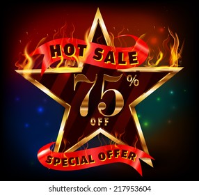 75% off, 75 sale discount hot sale with special offer and fire effect- vector EPS10