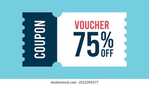 75% Fora Venda Cupom Voucher. Vale Presente, Setenta cinco por cento Ilustração Promoção, Etiqueta, Banner Venda Com Cupom De Desconto.