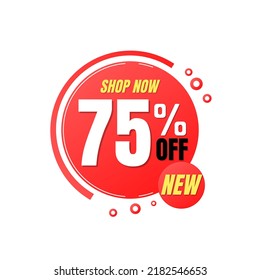 75% off, shop now, super discount with abstract red design, vector illustration percent offer