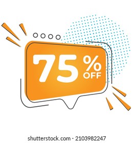 75% off special offer. Banner with 
seventy five percent discount on a orange square balloon.