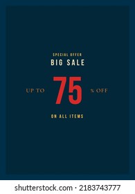 Up to 75 % off special offer big sale vector art illustration with yellow orange and red colour with fantastic font and navy blue background