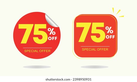 75% de descuento. Etiqueta oferta especial, ventas de campaña, pegatinas. Publicidad, promoción, descuento, tienda, tienda, tienda. Icono, vector. Cartel setenta y cinco por ciento de descuento en el precio, valor