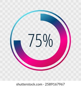 75 percent circle chart, isolated symbol. Vector gradient element. Infographic sign. Illustration, icon for business, finance, report, web design, downloading