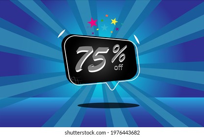 75 percent discount. blue banner with floating balloon for promotions and offers.