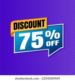 75 percent discount purple banner with blue floating balloon for offers and promotions sales.