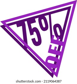 75 percent discount, discount triangle icon for offers and promotions