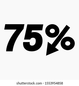 The 75 percent drop icon is dark. Price drop. Interest rate reduction. Sell-out. Stock symbol. Discount. Markdown of goods. Bonus discount. Vector icon.