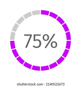 75 percent filled round loading bar. Progress, waiting or downloading icon divided on segments from 1 to 20. Infographic element for website or mobile interface. Vector flat illustration