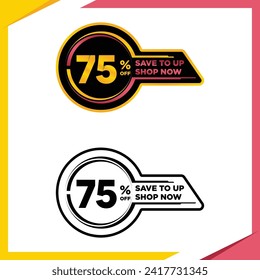 75 percent Flat offer stamp, sticker clearance sale. Finance product emblem Vector Premium