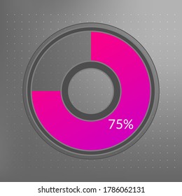 75 percent isolated pie chart. Percentage vector, transparent infographic icon on dotted background. Circle sign for business, finance, web design, download, progress