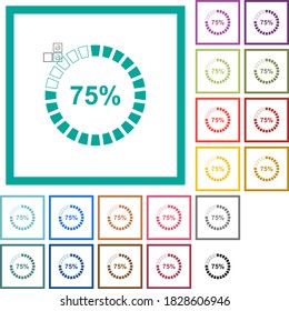 75 percent loaded flat color icons with quadrant frames on white background
