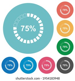 75% de iconos blancos planos cargados en fondos de color redondo