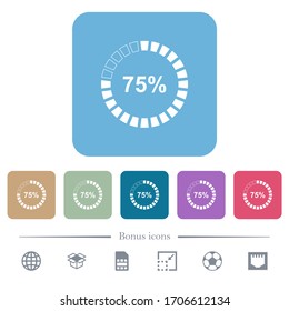 75 percent loaded white flat icons on color rounded square backgrounds. 6 bonus icons included