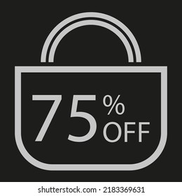 75 percent off. Black banner with shopping bag illustration