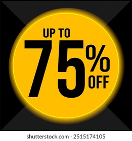 75 percent off. Discount for big sales. Yellow balloon on black background. Special offer