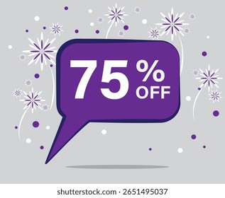 Desconto de 75%. Desconto para suas vendas. Roxo e cores brancas. 