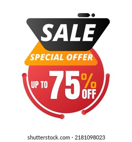 75% percent off, Limited time special sale offer. vector illustration, red and black super discount icon design, 