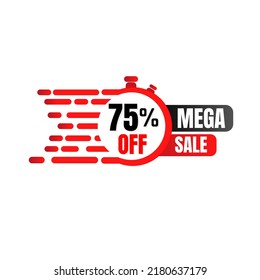 75% percent off (offer), mega sale, super discount for a limited time. Red graphic design in Vector Illustration, 