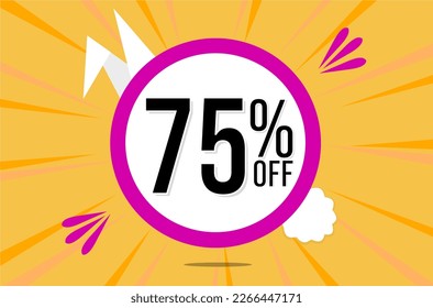 75 percent off. Orange banner with floating pink and white balloon for easter special offer and promotion.
