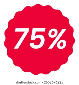 75% percent off red circular starburst shape discount badge pack, white on red, minimalist design, sale icon discount badge promotional graphics vector illustration