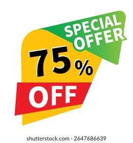Jusqu'à 75 % de réduction sur la vente, ensemble d'icônes promotionnelles à prix réduit, signe de prix enregistrer d'offre à prix réduit, symbole d'offre spéciale, et icône d'Image vectorielle à 75 % de pourcentage