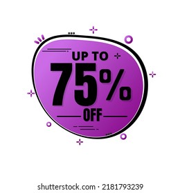 75% de descuento, HASTA super descuento, Purple diseño con iconos y detalles, mega venta. ilustración vectorial