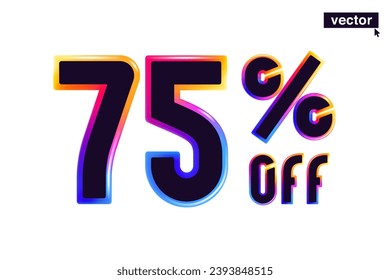 75% percent OFF vivid neon line emblem. Rainbow gradient Special Price design. Holiday Sale vector banner. Gradient icon for Discount coupon, Buy Now promo, multicolored lettering, vibrant advertising