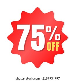75% percent off(offer), shop now, red and yellow 3D super discount sticker, sale. vector illustration, 