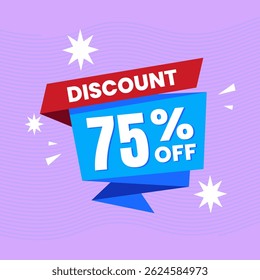 75 Percent Promotional Discount Banner Design with Blue Balloon and Purple Background for Sales, Offers, and Marketing Promotions