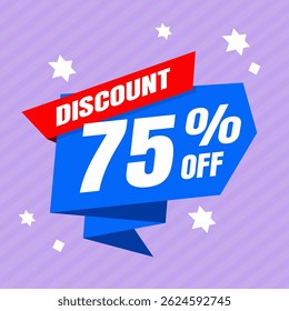 75 Percent Promotional Discount Banner Design with Blue Balloon and Purple Background for Sales, Offers, and Marketing Promotions
